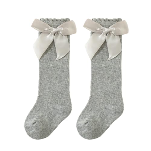 Image of UTTPLL Baby Girls Bow Knee High Socks Toddler Leggings Ruffle Uniform Stockings Long Cotton Tube Socks Infant Dress Socks