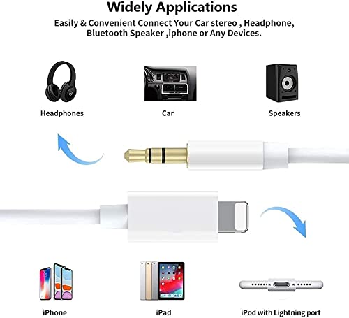 Iphone Aux Cord For Car, [Apple Mfi Certified] 3.3Ft Lightning To 3.5Mm Aux Audio Auxiliary Cable,Home Stereo, Speaker, Headphone Compatible With Iphone 13/12/11/Xs/Xr/X/8/7/Ipad (White) #TOP2