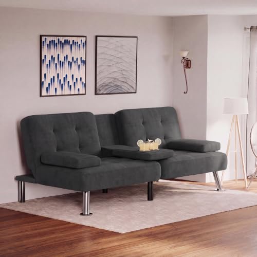 Image of Flamaker Futon Sofa Bed, Modern Linen Convertible Folding Futon Set