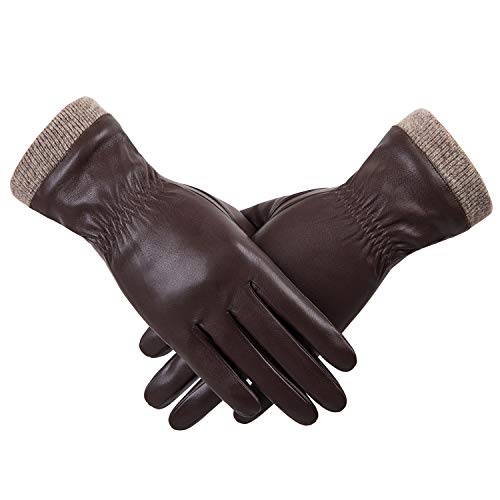 REDESS Winter Leather Gloves for Women, Wool Fleece Lined Warm Gloves, Touchscreen Texting Thick Thermal Snow Driving Gloves
