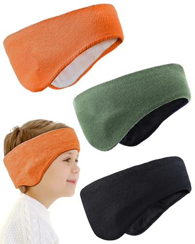 JenPen 3 Pcs Double-layer Ear Warmer for Kids Headband-knit Fuzzy Lined Winter Ear Muffs Cover for Boys Girls Ski Cycling(Retro Color 3 Pcs)