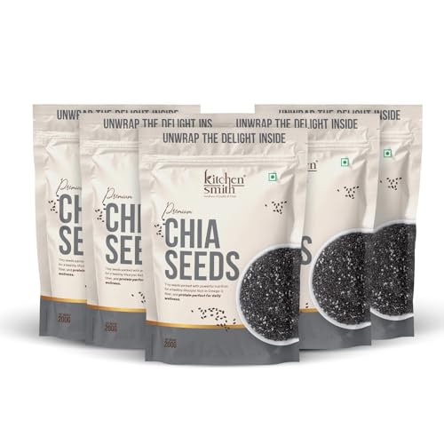 Image of KitchenSmith Premium Chia Seeds - Pack of 5 (200gm Each) | Raw Chia Seeds For Eating | Natural Plant-Based Seeds | Omega-3 Source | Everyday Superfood Use | Clean & Versatile Pantry Essential