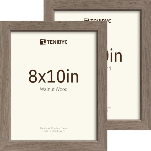 TENIBYC 8x10 Picture Frame, Walnut Wood, Glass, 2 Pack, for Photo, Art