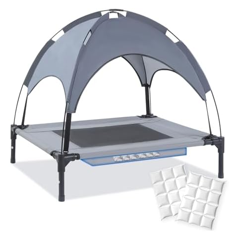 Yungaspy Elevated Dog Bed with Ice Pack, 36'' Large Outdoor Dog Bed with Canopy, Outside Dog Cot Bed with Shade, Portable Cooling Raised Dog Bed Washable, Dog Hammock Bed for Camping & Outdoor Use Cover