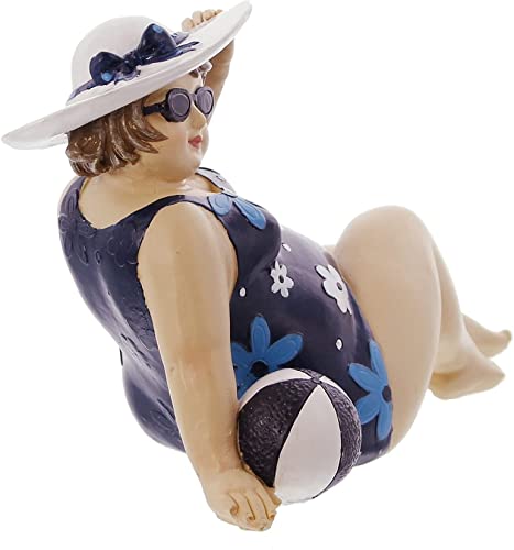 Figur Dame mit Strandball aus Polyresin, Maritime Dekofigur