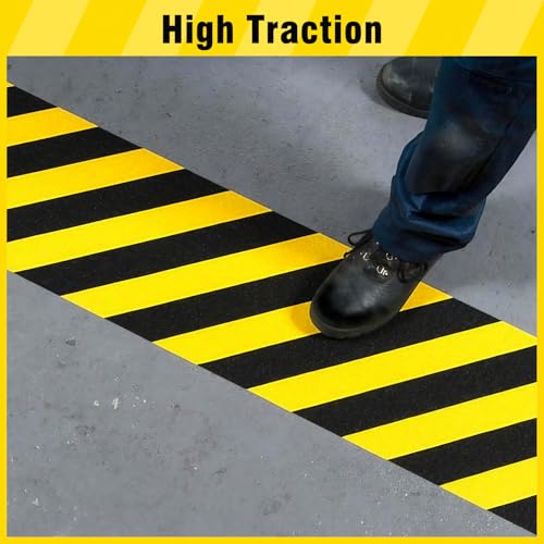 S&X Black/Yellow Anti Slip Tape, 6" x 33 FT, Heavy-Duty Grip Tape for Stairs Outdoor Waterproof Safety Non Skid Roll High Traction Non Slip Treads with Hard-Wearing Surface