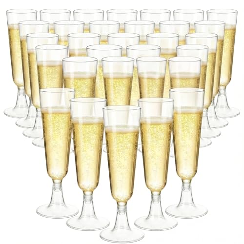 JinPhon 50 Flûtes à Champagne Plastique 160ml, Verres à Pied Transparents avec Base Amovible,...