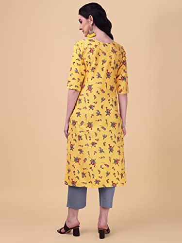Image of LookMark Women Women's Crepe Printed Regular Kurti | Kurta (K1100-S) Yellow