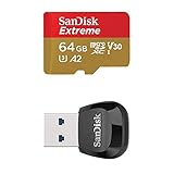 SanDisk Extreme 64GB microSD UHS-I Card with Adapter - 160MB/s with SanDisk MobileMate USB 3.0 microSD Card Reader