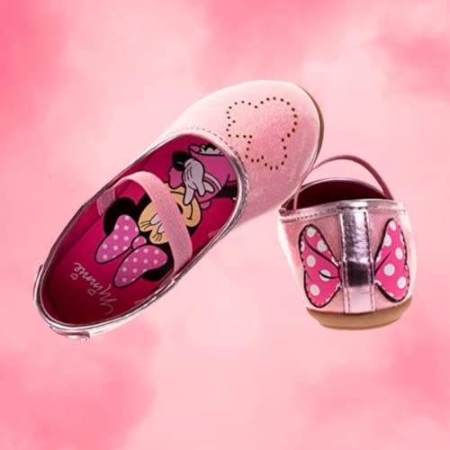 Disney Minnie Mouse Shoes - Girls Mary Jane Flats - Kids Jelly Character Princess Dress Up Costume Mary Jane Ballet Ballerina Flower School Party Flats Slip-On Shoes (Pink) (Size 9 Toddler) #TOP2