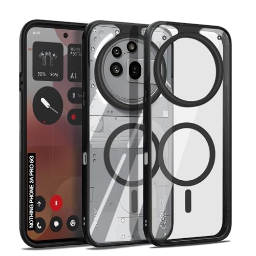 Image of AESTMO Nothing Phone 3A Pro 5G Back Cover | 360 Protection | Crystal Clear Hard Back Transparent | Compatible with MagSafe Accessories for Nothing Phone 3A Pro 5G (PC+TPU, Black Bumper)