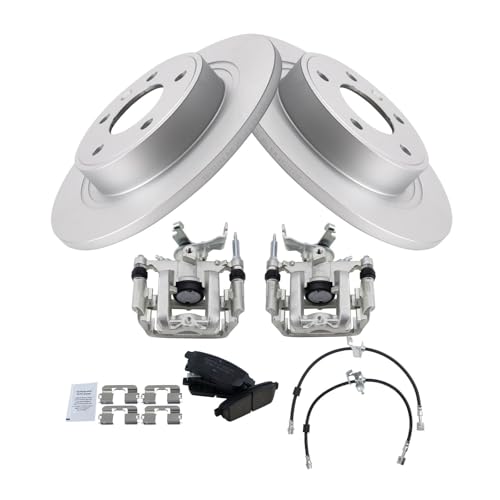 Image of TRQ Rear Brake Pad and Rotor Set Ceramic G Coated Rotors Calipers Hoses Compatible with 2012-2017 Buick Verano