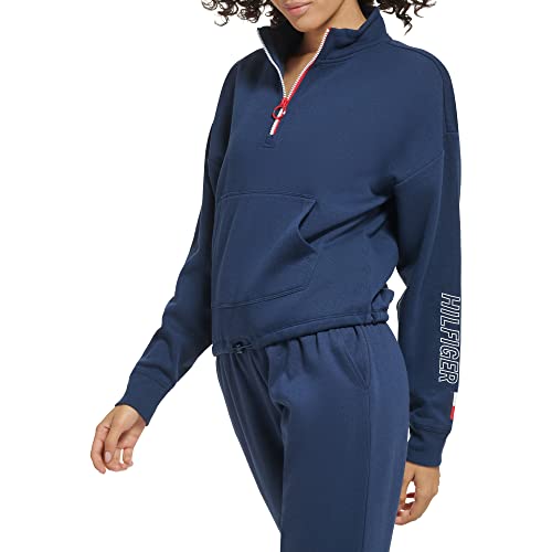Tommy Hilfiger Women's Gathered Hem With Bungee Kanga Pocket Ring Puller on Zipper Quarter Zip2