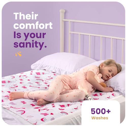 Image of IMPROVIA Pee Pads for Kids - Bed wetting Pads for Kids Potty Training Bed mats for Toddlers Waterproof Reuseable Washable Absorbent, Non Slip - Unicorn Design - Full Size 34 inchx52
