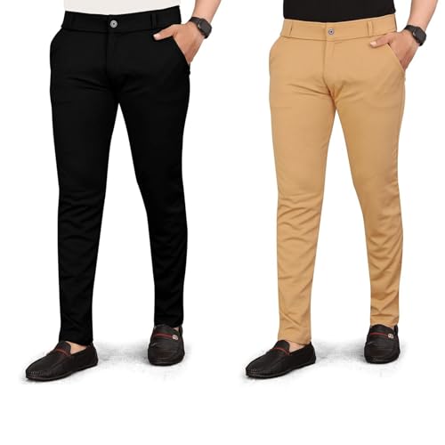 Image of Men's Slim Fit Formal Trousers, Cotton Blend Stretchable Office Wear Pants, Pants Combo