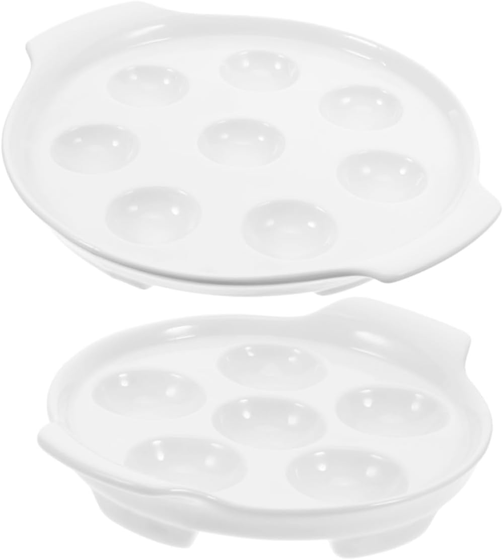 2pcs White Ceramic Escargot Plates Heavy-duty Snail Baking Dish with Non-slip Base for Elegant Dining and Catering Services