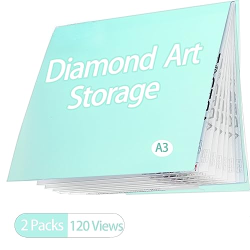 2 Packs A3 Diamond Painting Storage Book, Large 30x40 Diamond Art Storage Presentation Book with 60 Pags, Diamond Painting Art Portfolio Folder, Clear Pockets Artwork Storage Photo Album Refill Pag - Thumbnail 2