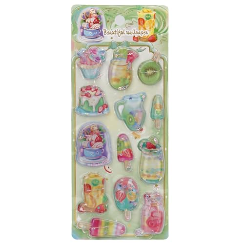 ウォーターシール 水入り ぷくぷく 立体 3d キラキラ ラメ入り ぷっくりシール 揺れる 浮き出し 手帳デコ 可愛い カラフル 装飾 日記 スマホ 携帯電話 DIY クラフト 女の子 子供 誕生日プレゼント 贈り物 手芸用品 (アイスクリーム E)