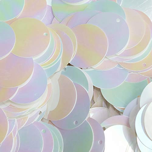 40mm Sequins Round White Iris Rainbow Shiny Opaque Medium Top Hole Made in USA