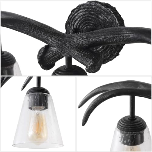 Image of JONATHAN Y Wyatt 25.5 inch Antique Black 3-Light Faux Antler Vanity Light