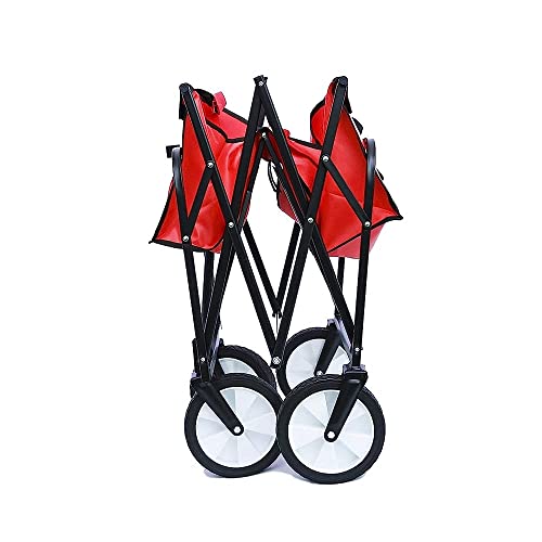 FAZENHUA Zusammenklappbarer, zusammenklappbarer Garten- und Strand-Einkaufswagen mit Aufbewahrungskorb, Gartenwagen, Karren, Rot, Blau, Outdoor-Wagen/Rot – Bild 3