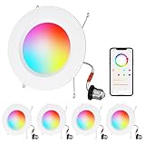 HYDONG Smart Recessed Lighting, 5/6 inch, Compatible with Alexa, Smart LED Downlight, ‎13W 1050LM Led Lights, Smart Can Lights Multicolor APP Dimmable, 4-Pack