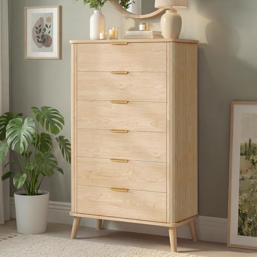 ADORNEVE Fluted Dresser with 6 Drawers Natural Oak