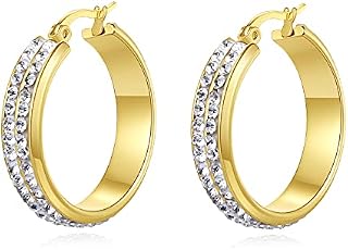 Yumay Jewellery 9ct Yellow Gold Filled Women's Hoop Earrings with Crystals (30MM)