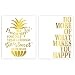 Sanrx Pineapple&Inspirational Lettering Quote Gold Foil Print, Modern Nordic Tropical Fruit Cardstock Wall Art Print Motivational Poster Living Room Decor (8 X 10 inch, Set of 2, UNframed)