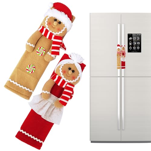 NASSMOSSE 2PCS Christmas Knob Covers Festival Gingerbread Cabinet Knob Covers Wear & Tear Proof Slip-On Setup Christmas Cabinet Knob Covers for Handles Protection Decoration