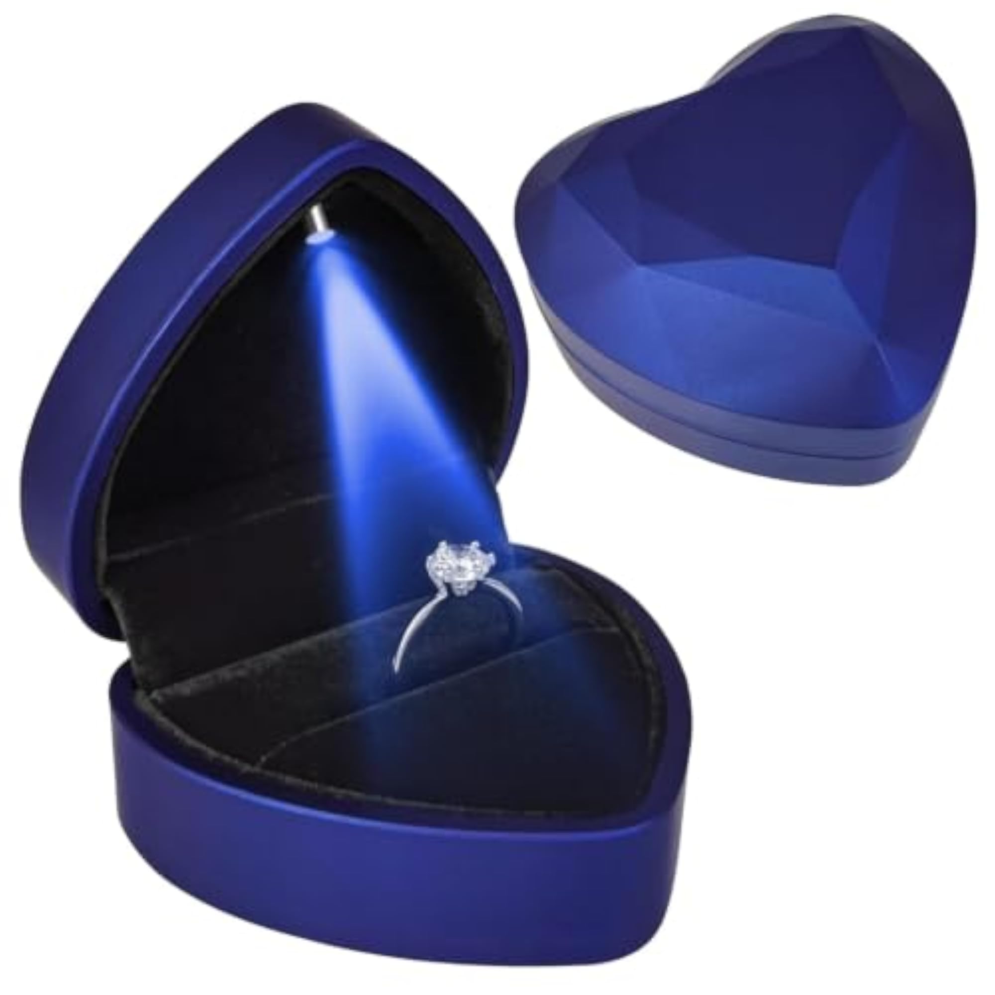 Heart Shaped Velvet Ring Box with LED Light, Romantic Gift