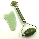 JZK Masajeador facial rodillo de jade, facial masaje piedra Gua Sha jade, herramienta de elevación facial, masajeador belleza para cuello cara ojos cabeza cuerpo