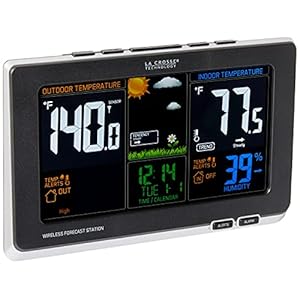 La Crosse Technology Advanced Weather Station with Full-Color LCD & Atomic Time – Monitor Indoor/Outdoor Conditions with Temperature Alerts and Humidity Readings with Transmission Range of 300 Feet