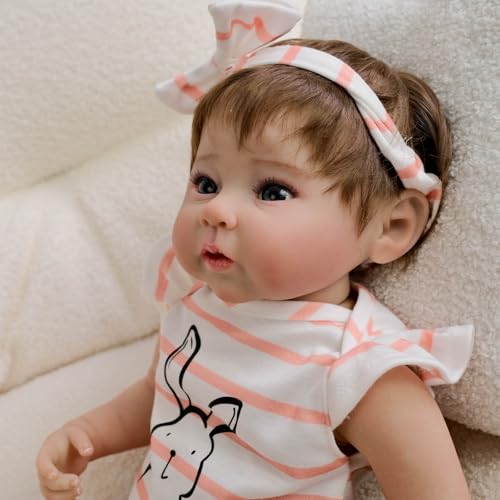 Realistische Reborn Baby Puppen Mädchen 19 Zoll Neugeborenen Weiches Vinyl Silikon Reborn Puppe Kleinkind Babypuppe Blaue Augen Spielzeug Geschenk für Kinder im Alter von 3+ – Bild 5