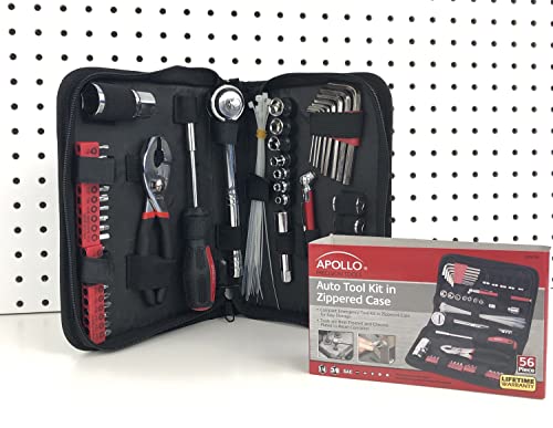 Apollo Tools 56 Piece Compact SAE Auto Tool Set in Zippered Case, Small Mechanic Tool Set for Car Emergency, Motorcycle Repair on the Road, Great for Travel Tool Needs - Red - DT9774 by Apollo - Image 2