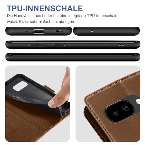 Étui cuir Pixel 9A 5G anti-choc avec protège-écran et support - 6