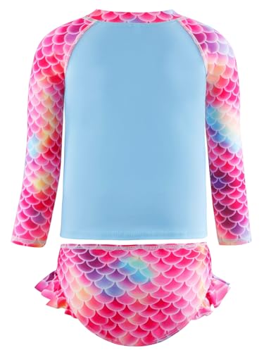 Image of HILEELANG Toddler & Little Girls' Long Sleeve Rash Guard Swimwear Set - UV Protection, 2-Piece Design, Fun Prints, 2-9 Years