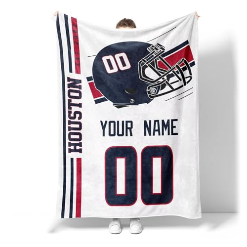 Image of Houston Throw Blanket Custom Name and Number Personalized Gifts for Men and Women