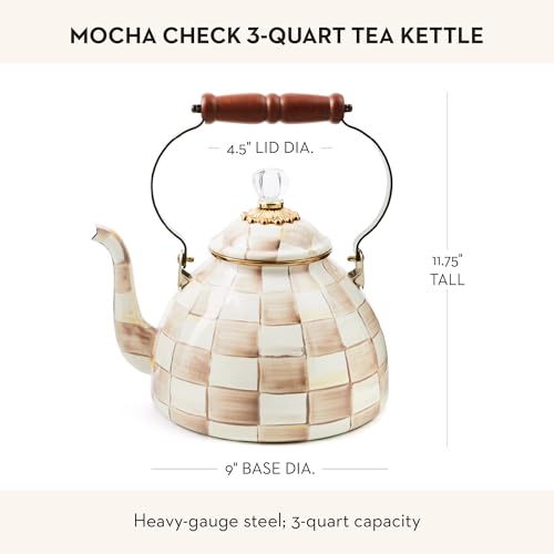Image of MACKENZIE-CHILDS Tea Kettle, 3 Quarts, Brown-and-White Mocha Check