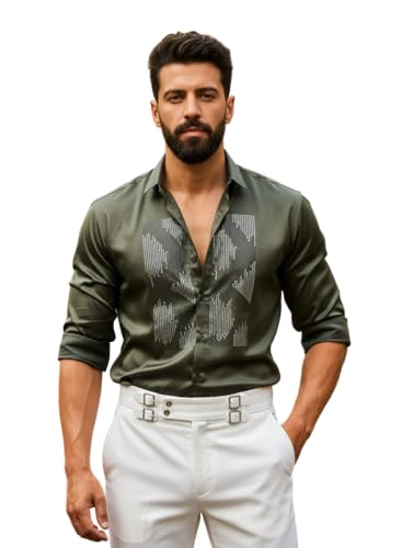 Image of IndoPrimo Men's Satin Shirt for Party, Formal and Casual Wear - Stylish and Trendy Designer Full Sleeve Shirt for Men