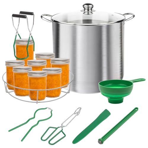 BHUJIA 21.5 QT Water Bath Canner with Rack and Lid, 7 Pieces Stainless Steel Canning Pot Starter Kit for Beginners, Canning Supplies for Homemade Jam and Pickles, Induction Compatible Flat Bottom