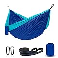 ERUW Hammock Camping, Portable Single/Double Hammocks for Outdoor Hiking Travel Backpacking - 210D Nylon Hammock Swing for Backyard & Garden (Blue/Sky Blue)
