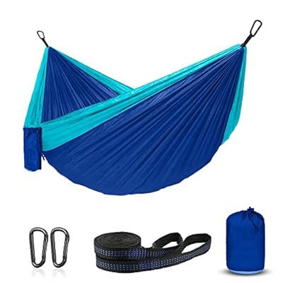 ERUW Hammock Camping, Portable Single/Double Hammocks for Outdoor Hiking Travel Backpacking - 210D Nylon Hammock Swing for Backyard & Garden (Blue/Sky Blue)