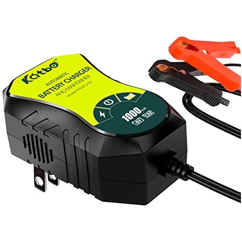Battery Charger 12V 1000mA Automatic Battery Maintainer Trickle Charger for Car, Motorcycle, Lawn Tractors, Marine AGM, Gel, SLA,Wet Cover