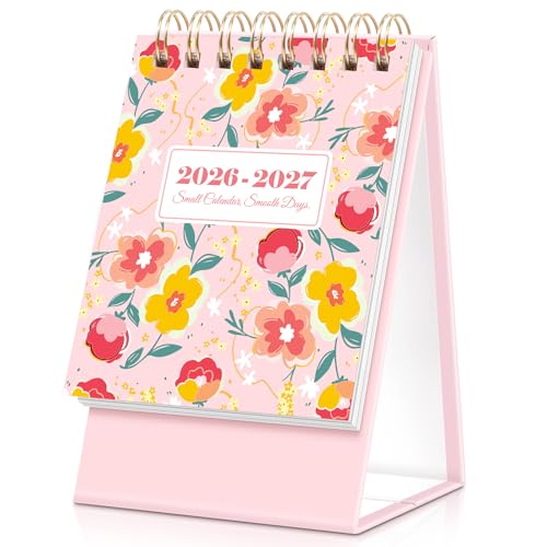 KONVINIT Small Desk Calendar 2026-2027 Floral 2026 Desk Calendar - Runs From January 2026 Until December 2027 24 Months Mini Desktop Calendar 2026 for School Home & Office Supplies