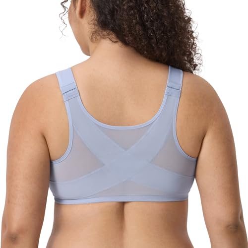 Image of DELIMIRA Women's Front Closure Bras Posture Full Coverage Plus Size Underwire Unlined Back Support Plunge Seamless Bra B-H