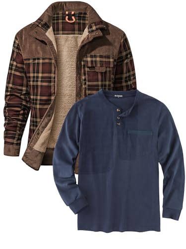 Mr.Stream Men's Shirt Jacket Coffee M Henley Navy Blue M