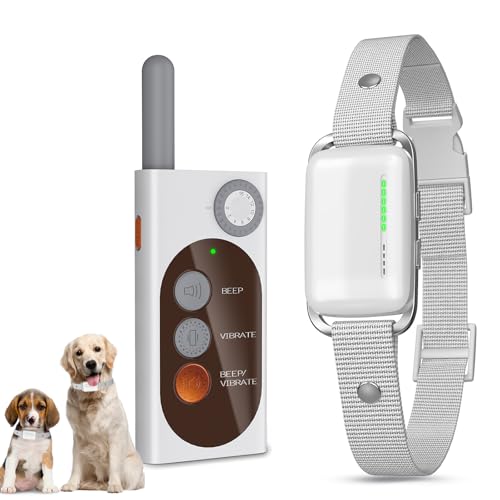 Dog Training Collar Remote Anti Bark Collars for Dogs – 3000FT Dog Training Collar with Remote, Three Training Modes Recording Capability Rechargeable IP67 Waterproof Bark Collar for Small to Large Dogs (5-120Lbs) (White)