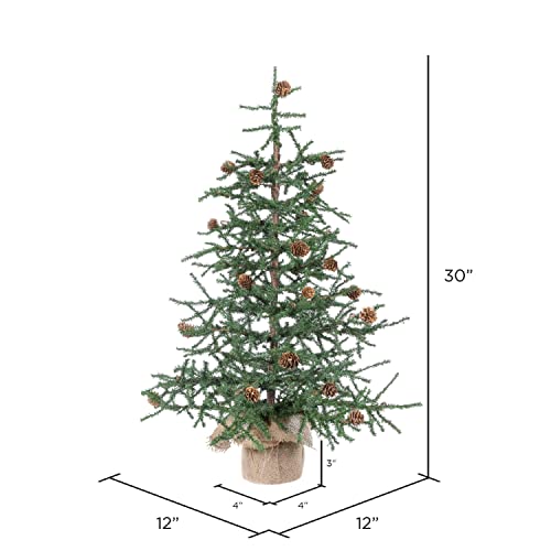 Vickerman 30" Caramel Pine Artificial Christmas Tree Unlit, Seasonal Indoor Home Decor With Decorative Burlap Base #TOP6