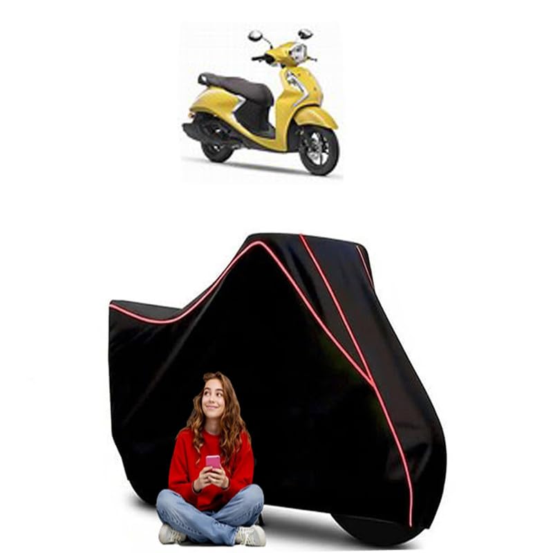 Image of Fascino 125 S - Dark Matte Blue Scooty Bike Cover Water Resistant Outdoor Use Universal Fit Scooters Motorcycles Heavy Duty UV Protection Dust Rain Scratch Resistant Elastic Bottom Black Blue Piping